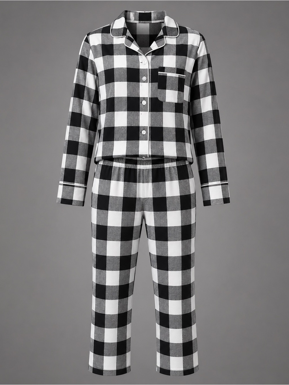 Lands' End Black and White Buffalo Check Pajama Set